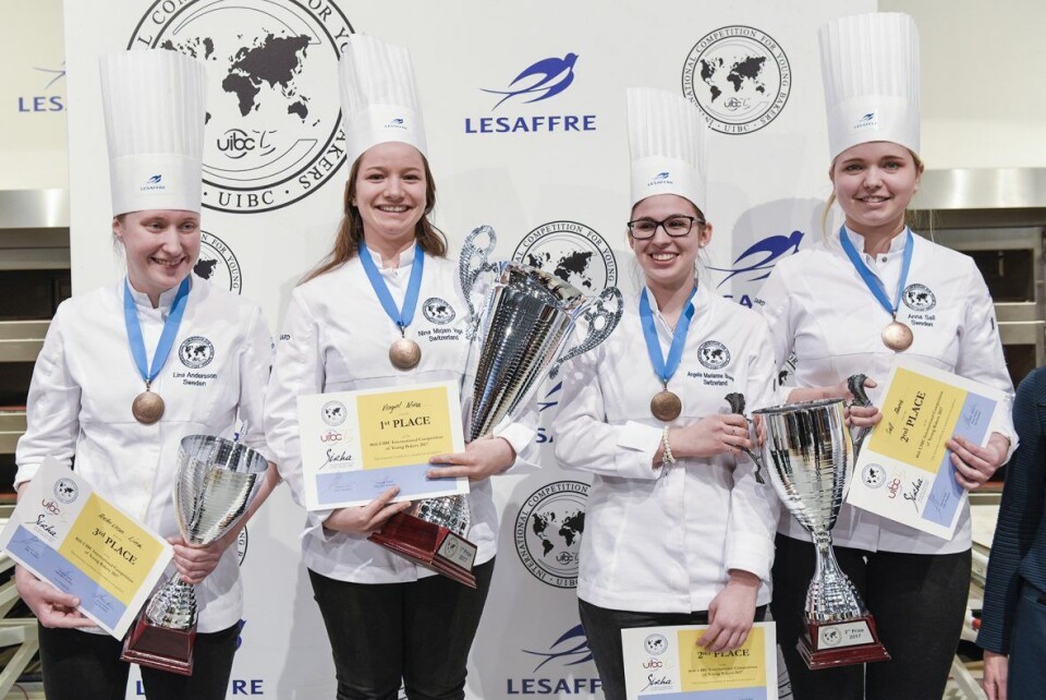 Vinnerne i VM for unge bakere 2017: (f.v.) Lina Andersson (Sverige), Nina Mirjam Vogel (Sveits), Angela Marianne Bisseger (Sveit), Anna Säll (Sverige).