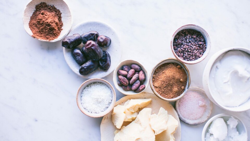 Noen av de vanligste ingrediensene i raw food-kaker er dadler, nøtter, kokos og rå kakao. Noen av de vanligste ingrediensene i raw food-kaker er dadler, nøtter, kokos og rå kakao.