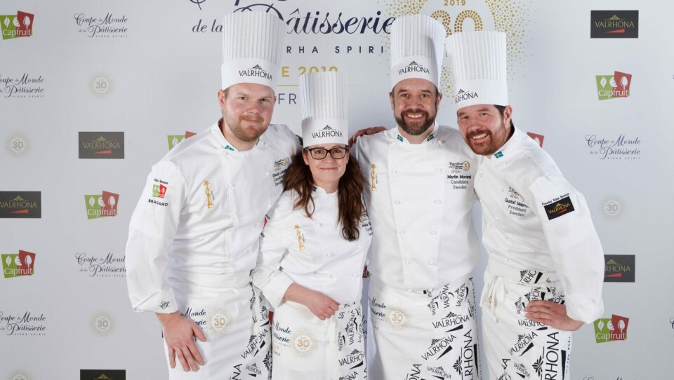 Det svenske VM-laget besto av Oscar Landh (f.v.), Jessica Sandberg, Martin Morand og lagleder Gustaf Mabrouk.