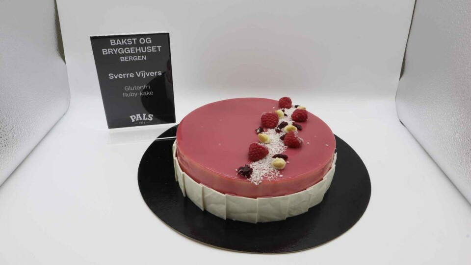 Sverre Vijvers fra Bakst- og bryggehuset kom på tredje plass med denne glutenfrie rubykaken. Sverre Vijvers fra Bakst- og bryggehuset kom på tredje plass med denne glutenfrie rubykaken.