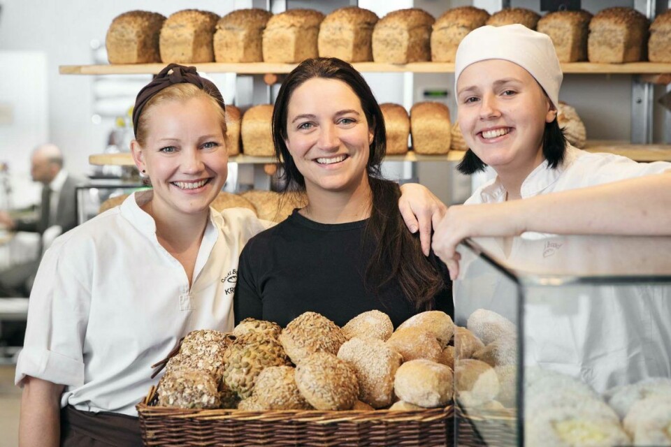 Markedssjef Kristin Larsen (til venstre) gleder seg til å åpne nytt i Trondheim – her sammen med daglig leder Elin Høgh Olsen og baker Anja Berg Fritz.