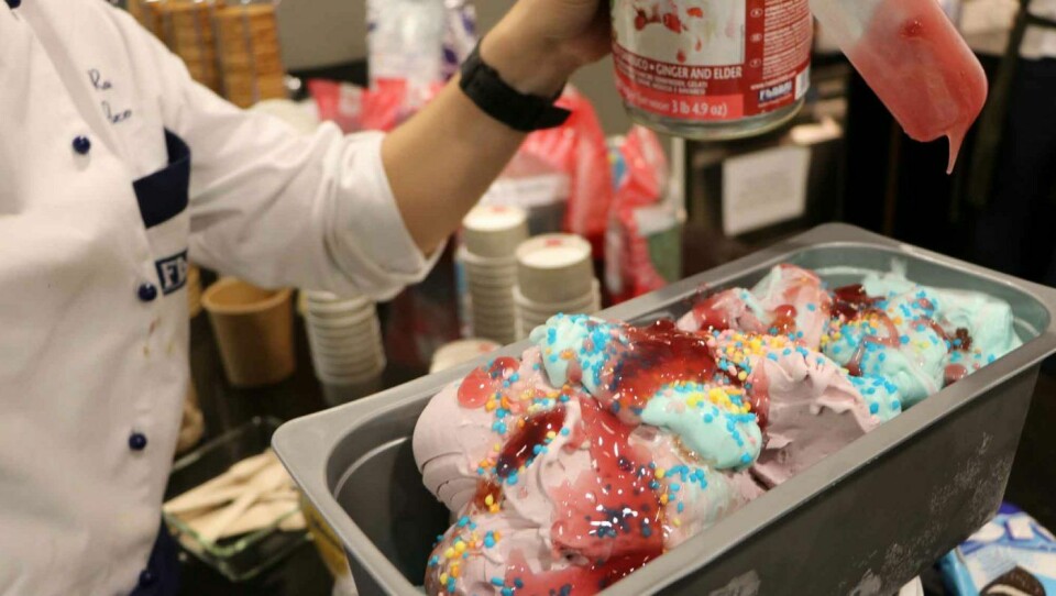 Skremmende godt: Iduns italienske samarbeidspartner Fabbri viste frem gelato-smaker til Halloween. Denne heter Smashed Unicorn Brain.