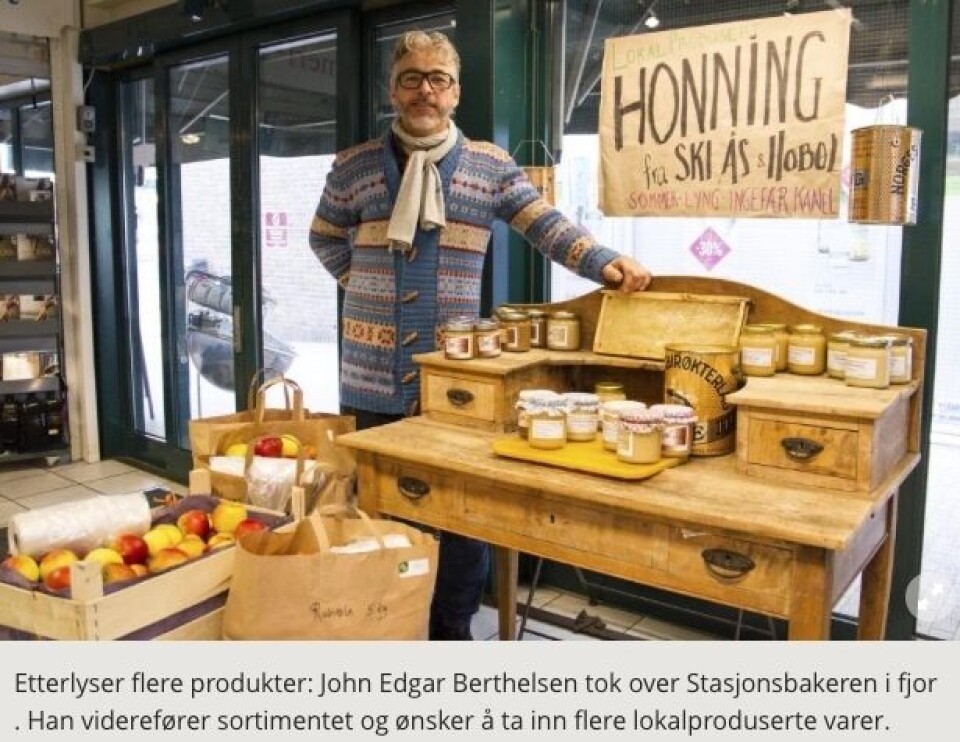 Skjermbilde fra Østlands Bladet av John Edgar Berthelsen, Stasjonsbakeriet i Ski.