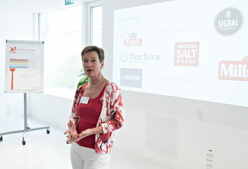 Gisela Wiese-Hansen forteller norske journalister om årets Anuga-messe Gisela Wiese-Hansen forteller norske journalister om årets Anuga-messe