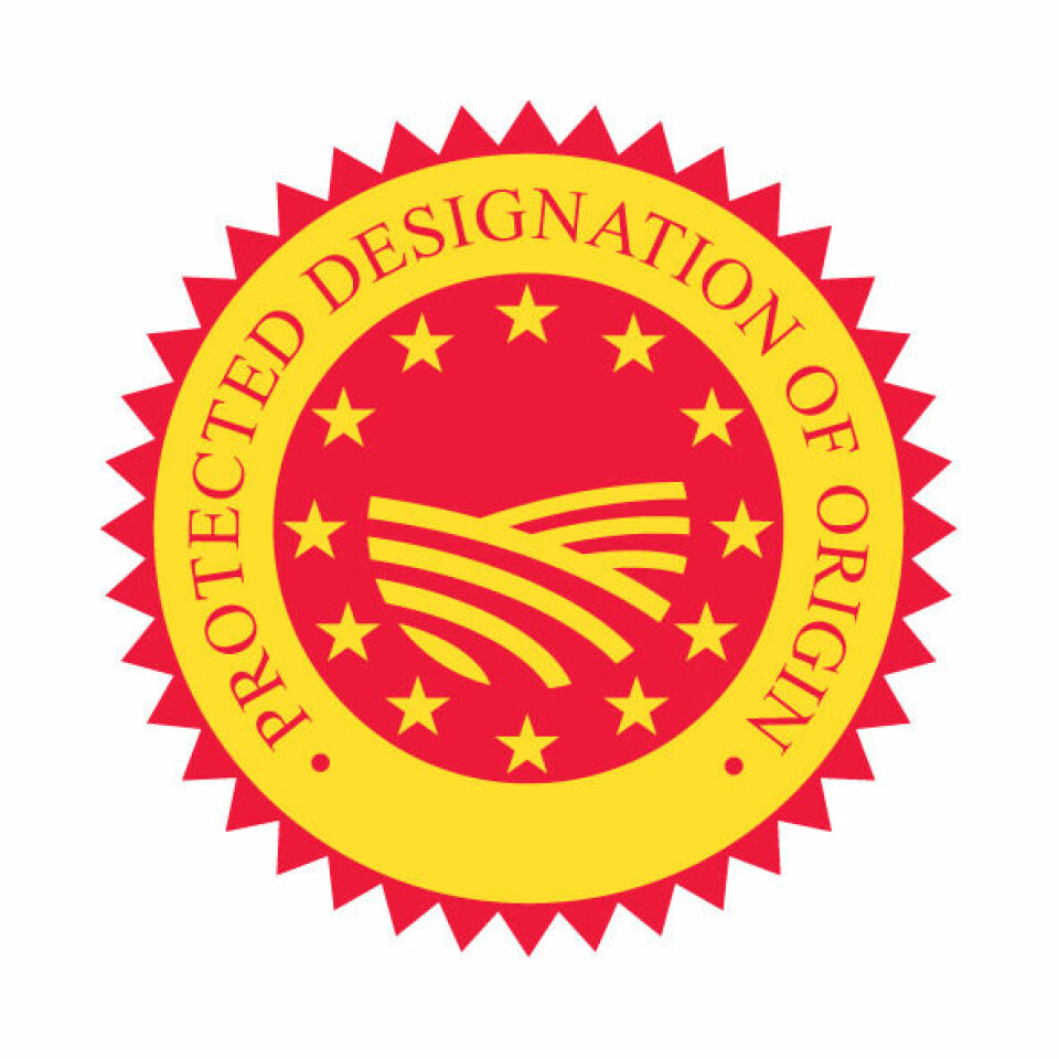 Slik ser logoen for EUs opphavsbeskyttelse ut. Tilsvarende merkeordning finnes også for geografi og 'tradisjonell spesialitet'.