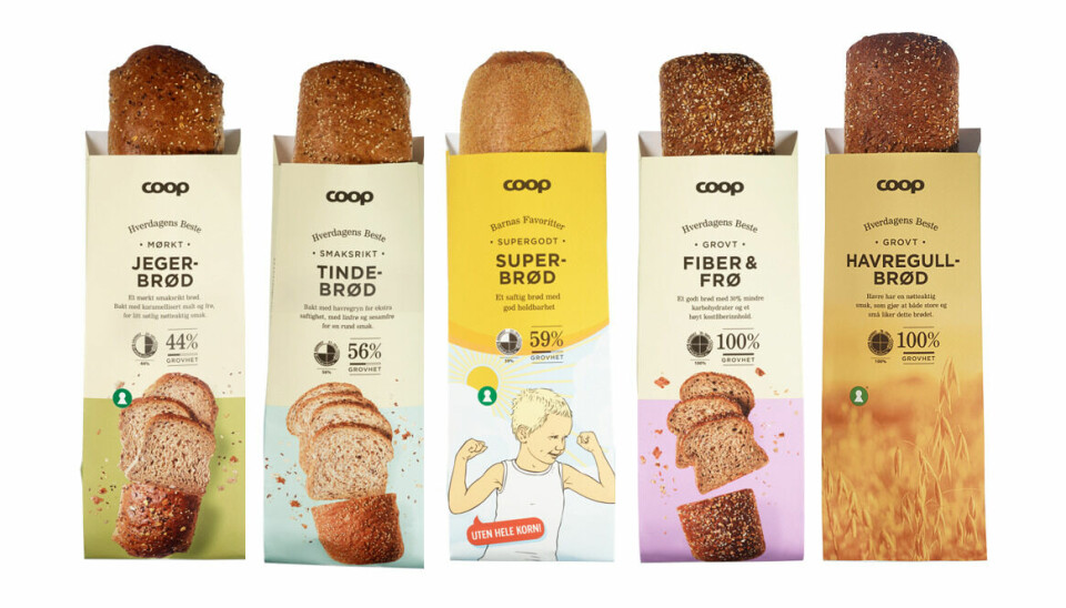 Bilde av fem brød med emballasje