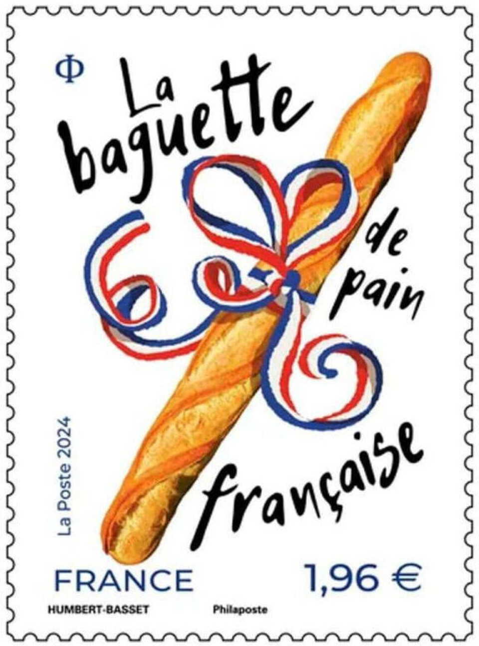 Det franske postvesenet har gitt ut et duftfrimerke for å feire den verdenskjente bagetten. Frimerke tegning av baguette.