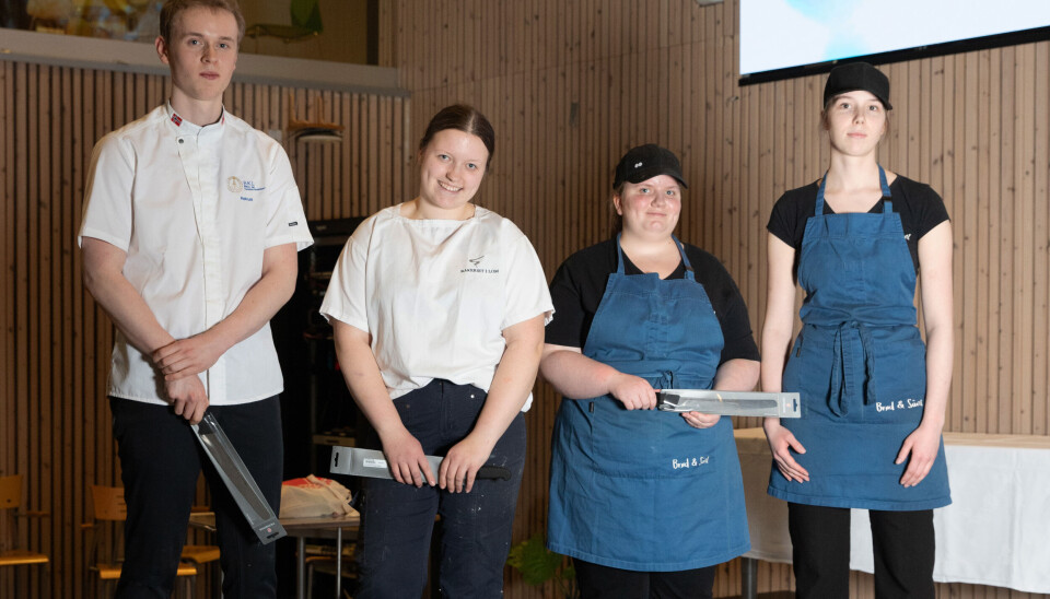 VINNERE BAKEKONKURRANSEN: Fra venstre Olve Rogdaberg, Britannia hotell (3. plass), Thea Lund, Lom Bakeri (1. plass) og Grethe Mari Tingstad og Maria Almås fra Brød og Sånt (2. plass).